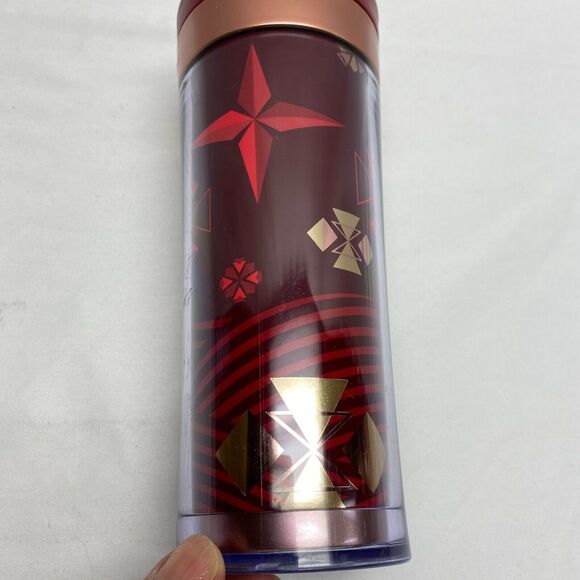 Starbucks 12oz Travel Coffee Tea Mug Red & Gold With Stars & Leaves Acrylic - Picture 4 of 10